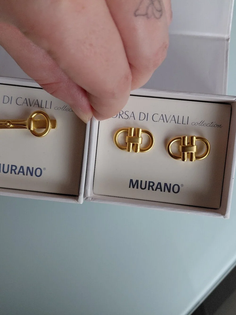 NIB Corsa Di Cavalli Horsebit CUFFLINKS + Tie Clip Solid Brass Dillards